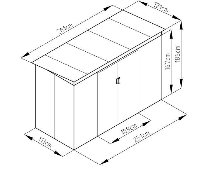 מחסן מתכת סקיילייט דגם Sky B מידה 2.61X1.21