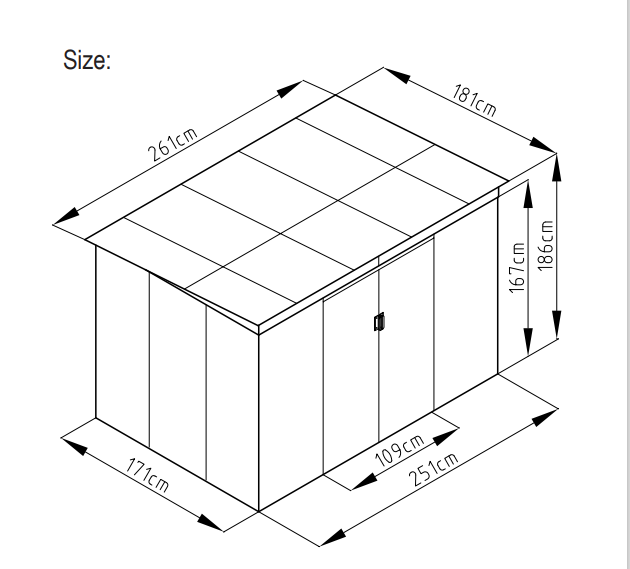 מחסן מתכת סקיילייט דגם Sky C מידה 2.61X1.81