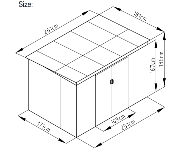 מחסן מתכת סקיילייט דגם  Sky C מידה 2.61X1.81 Garden Top