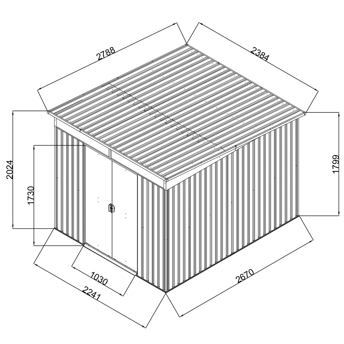 מחסן מתכת דגם PS0908 מידה 2.38X2.79 Garden Top