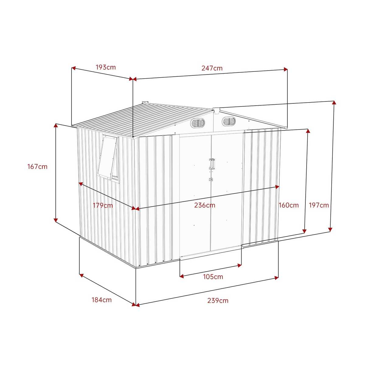 מחסן מתכת דגם 8X6FT Garden Top T186