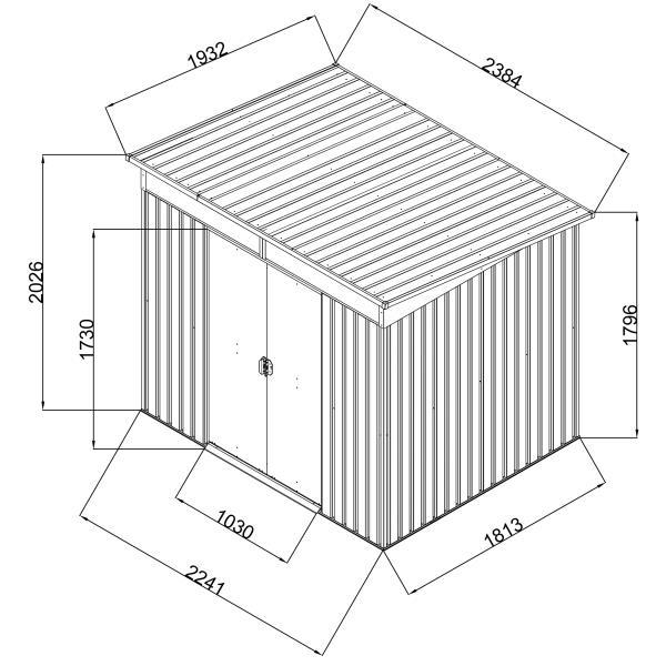 מחסן מתכת דגם PS0608 מידה 2.38X1.94