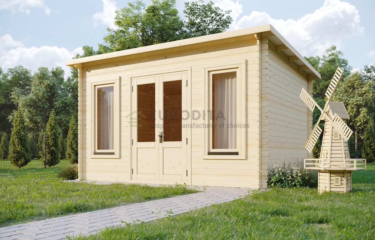 בקתת עץ אירופאי 4.2X3.2 עובי 34 מ"מ דגם Glastonbury EverGreen